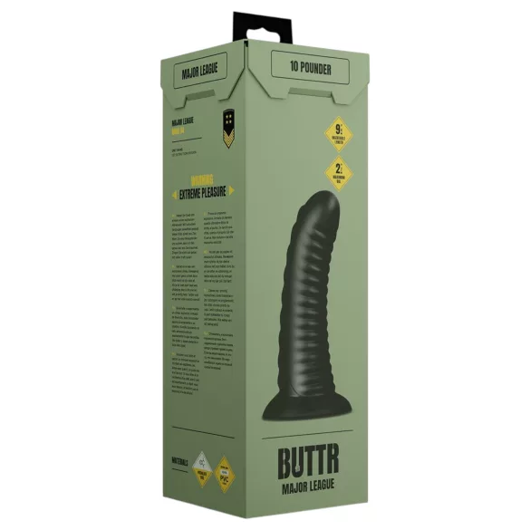 BUTTR Double Ribbed - γιγαντιαίο ραβδωτό πρωκτικό βύσμα (μαύρο) - 26 εκ.