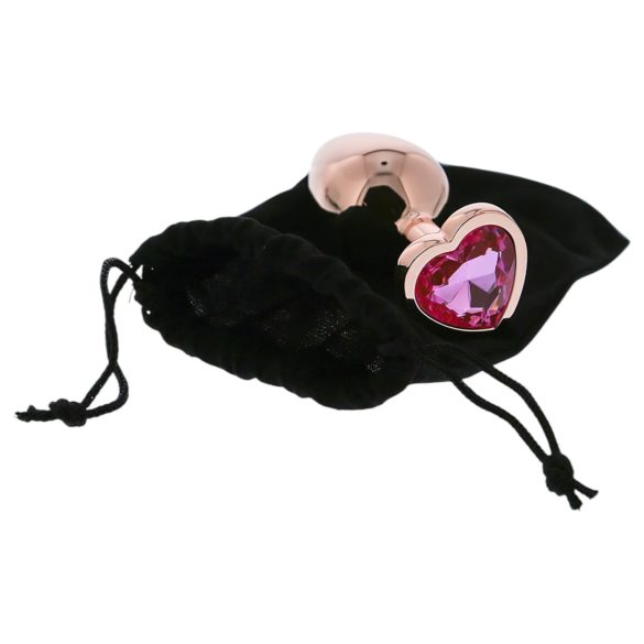 Gleaming Love - πρωκτική σφήνα αλουμινίου με καρδιά πέτρα - M ροζ χρυσό