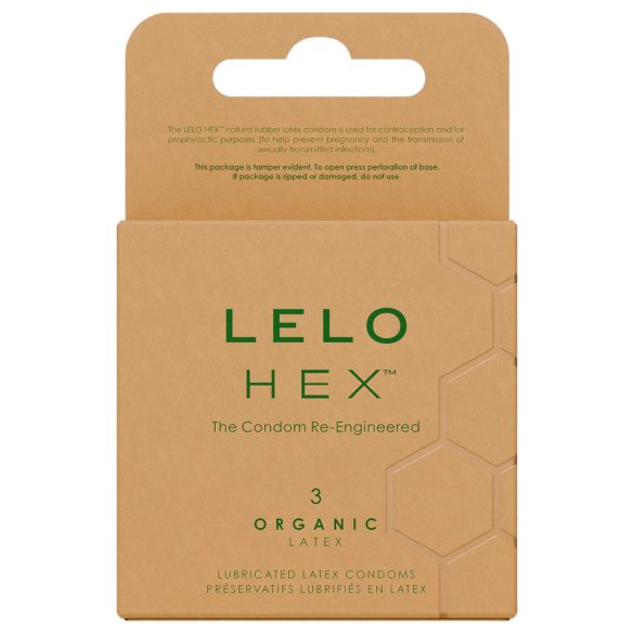 LELO Hex Organic - προφυλακτικό ενισχυμένο - φυσικό λάτεξ - 3 τεμάχια