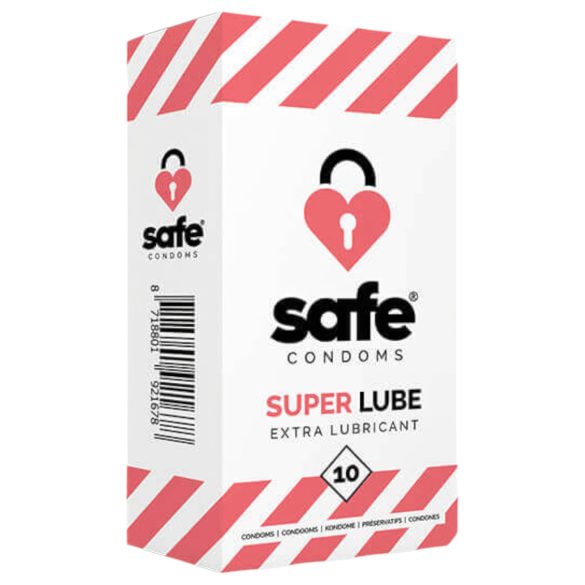 SAFE Super Lube - εξαιρετικά λιπαντικά προφυλακτικά (10 τεμάχια)