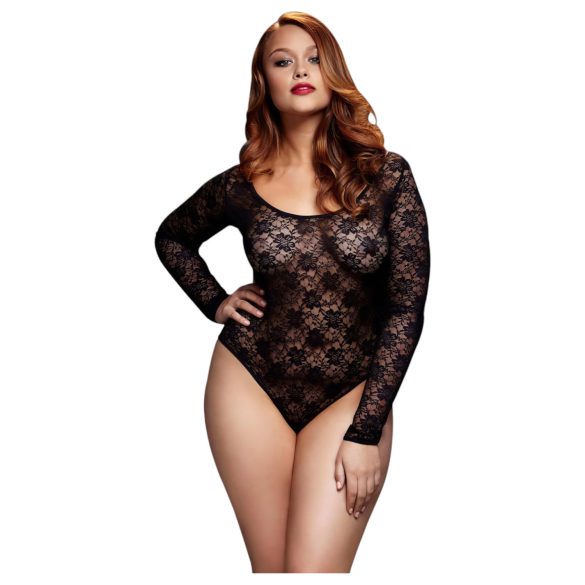 Ολόσωμο μαύρο δαντελωτό κορμάκι BACI Plus Size (XL-XXL)
