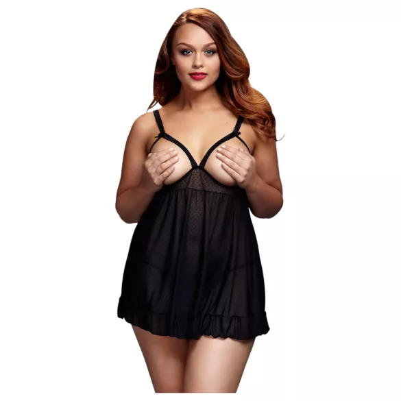 BACI - babydoll plus size ανοιχτό με πουά - μαύρο (XL-XXL)