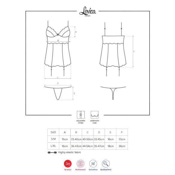 Obsessive - σετ γυναικείο babydoll με δαντέλα και ζαρτιέρες - κόκκινο