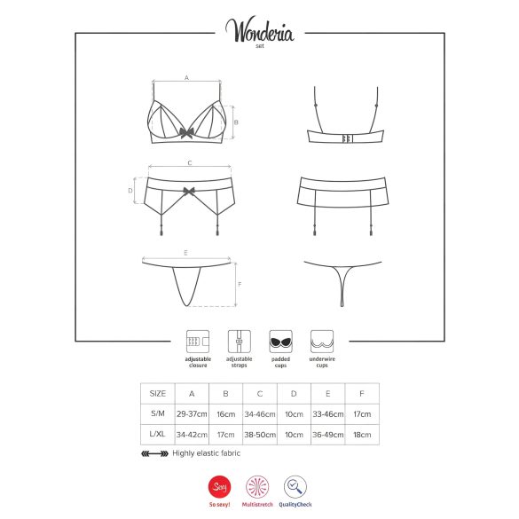 Obsessive Wonderia - σετ εσωρούχων με κεντημένη δαντέλα - μαύρο