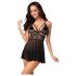 Obsessive 838-BAB-1 - Διάφανο, δαντελένιο babydoll σετ (μαύρο) - XXL