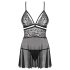 Obsessive 838-BAB-1 - Διάφανο, δαντελένιο babydoll σετ (μαύρο) - XXL
