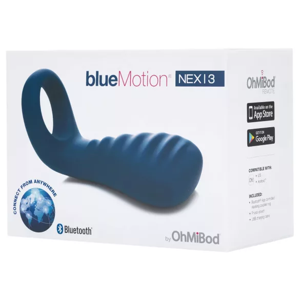 OHMIBOD Bluemotion Nex 3 - έξυπνο δαχτυλίδι δόνησης πέους (μπλε)