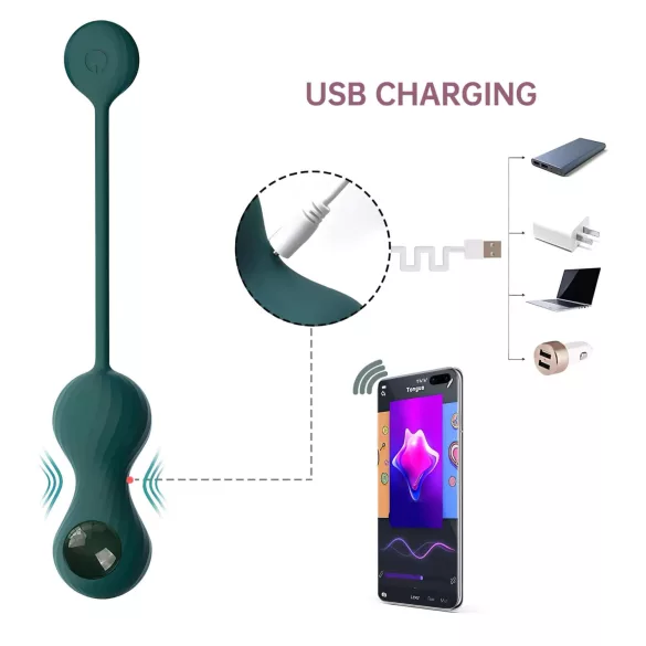 Magic Motion Crystal Duo - Δονητική μπάλα Κέγκελ με έλεγχο μέσω εφαρμογής (πράσινο)